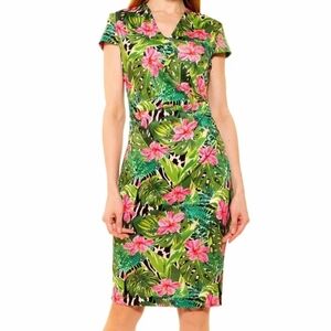 Alexia Admor Tropical Leopard Bella Rusched Sheath Dress XL